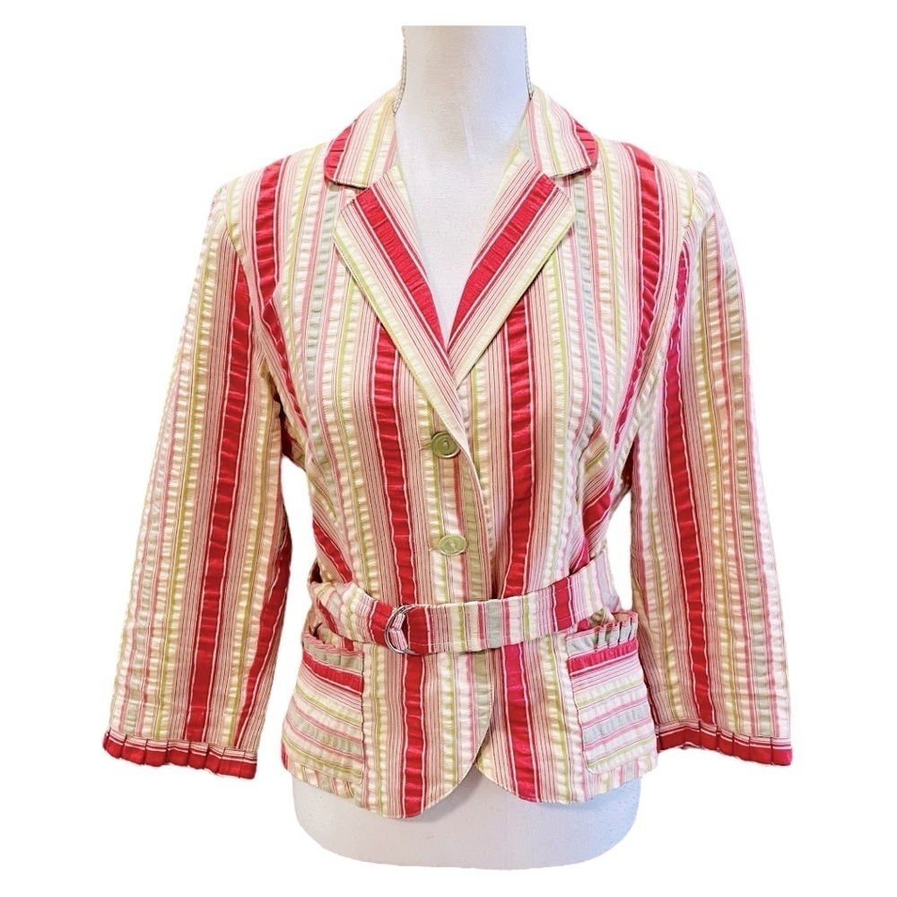 Cabi Coral Green and Cream Belted Jacket Size 6